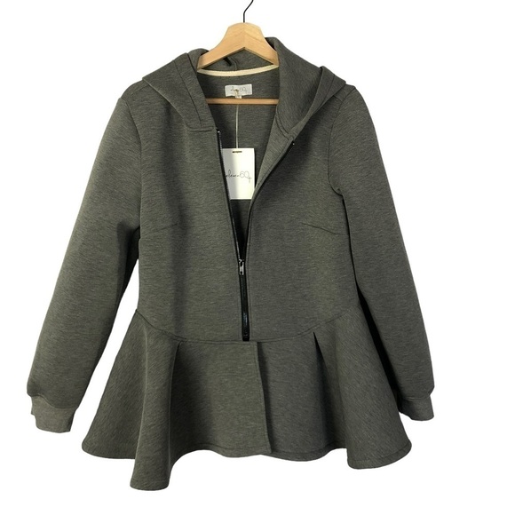 Eleven 60 Gray Peplum Hooded Sweater Jacket 1X - Picture 4 of 6